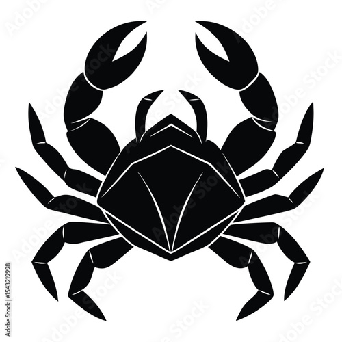 Silhouette of a crab with geometric claws on a white background.