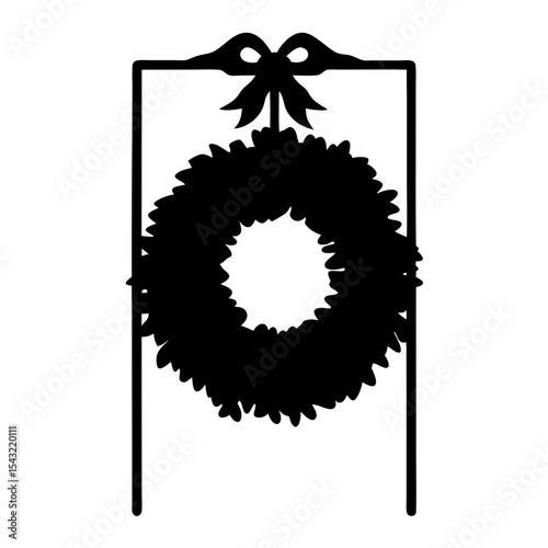 Silhouette illustration of a festive wreath hanging from a decorative frame