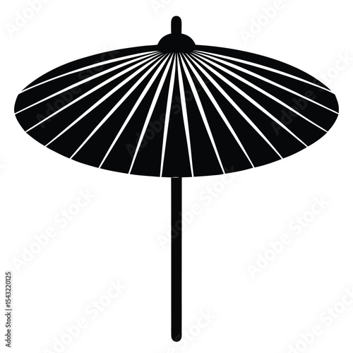 Elegant black and white japanese parasol silhouette isolated on a clean white background