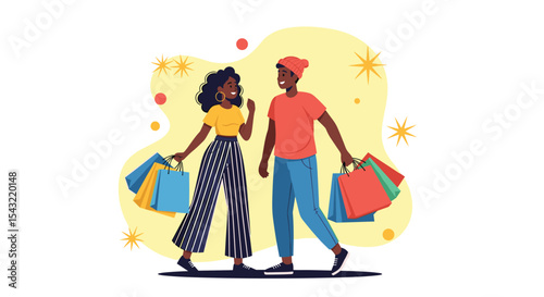 A Couple Enjoying a Shopping Day Out Together with Bags of Clothes