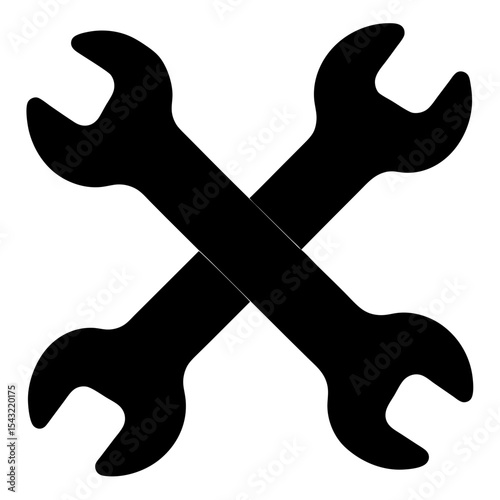 Two crossed wrenches forming a symbolic representation of mechanical work and repair