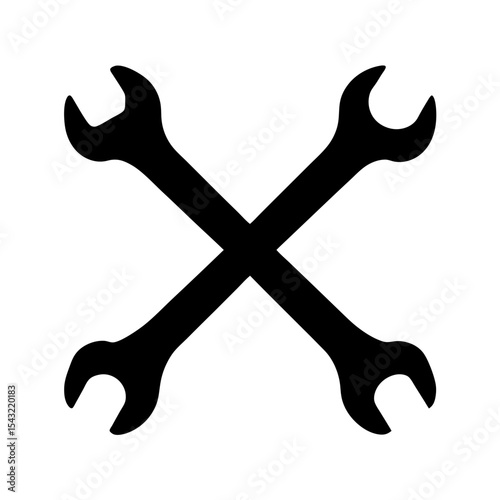 A Simple Graphic Representation of Two Crossed Wrenches in Black Silhouette