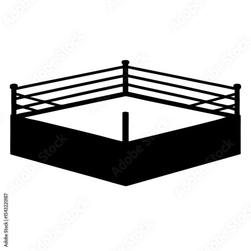 Isometric black silhouette of a traditional boxing ring with ropes
