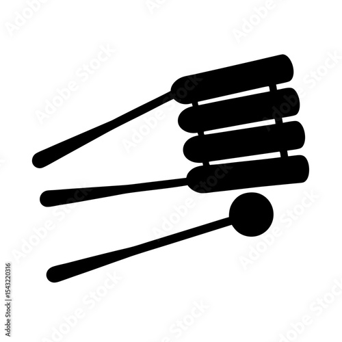 Graphic Illustration of a Xylophone Musical Instrument with Mallets on White Background