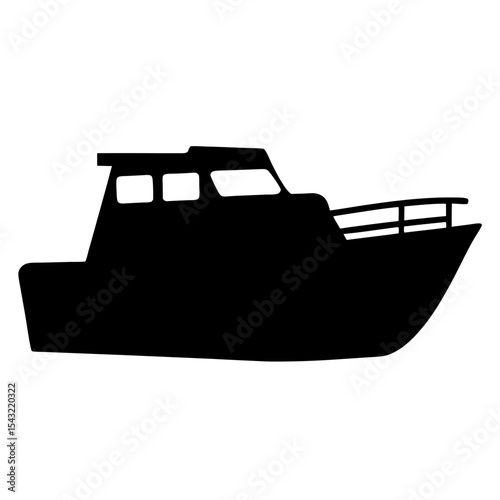 Silhouette of a commercial fishing vessel cruising through the waters smoothly