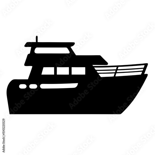 Side View Silhouette Illustration of a Modern Motor Yacht Vessel