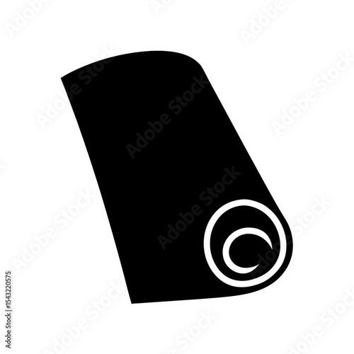 Minimalist Black and White Illustration of a Rolled Mat or Rug