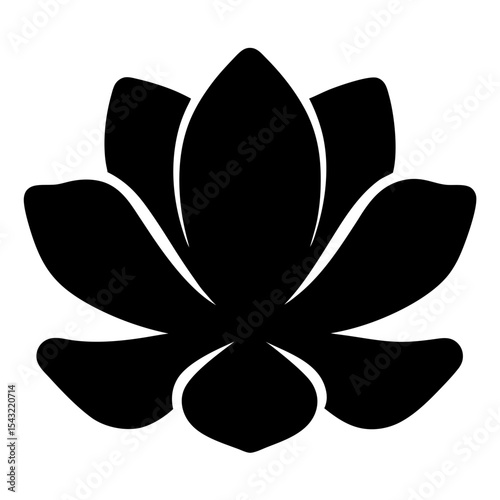 Black and white stylized lotus flower illustration on an isolated background