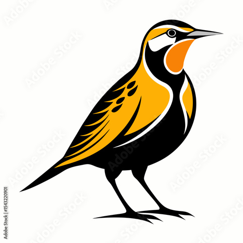 Eastern Meadowlark vector silhouette on white background