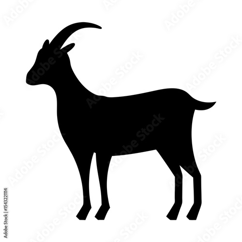 Silhouette of a Standing Goat with Horns in Black Color