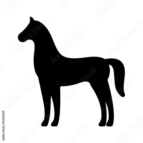 Elegant black horse silhouette standing gracefully on a white background plain