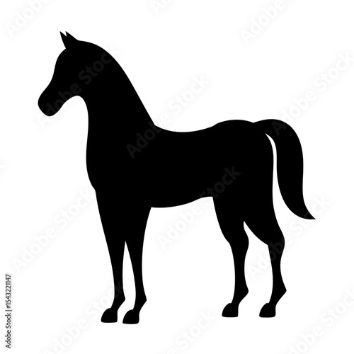 Black Silhouette of a Majestic Horse Standing Calmly on a White Background