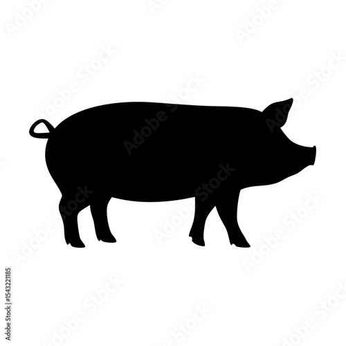 Silhouette of a pig standing on a white background side view