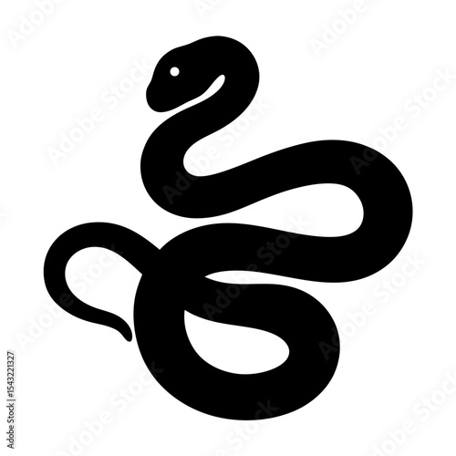 Black silhouette of a coiled snake with a small eye, isolated image