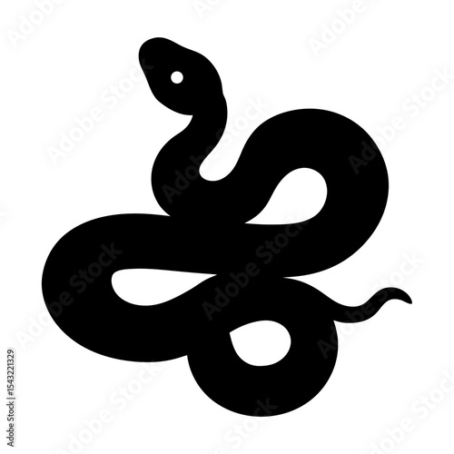 Stylized black snake coiled and ready to strike with white background