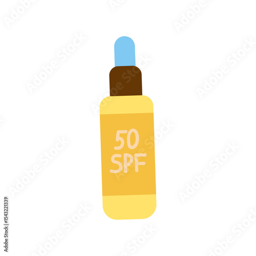 Sunscreen bottle with high SPF displayed on a simple background