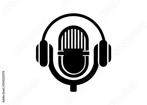 Podcast logo silhouette with a microphone located in the middle of the headphones above the ear
