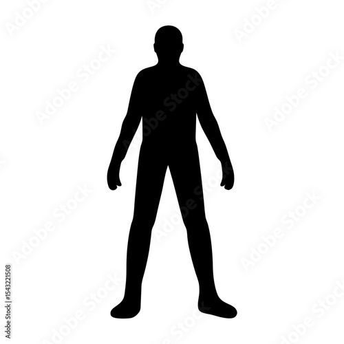 Silhouette of a standing human figure in black against white background