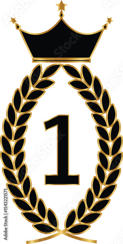 First Place Laurel Wreath with Crown - Vector Icon