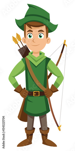 Cartoon Robin Hood Green Outfit Bow Arrows illustration