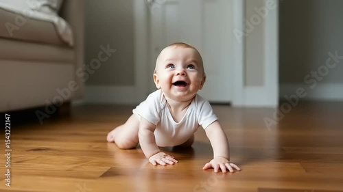 Baby Crawling on Hardwood Floor