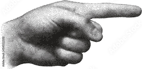 Pointing Gesture in Illustration: A detailed monochrome illustration captures a hand with a clearly extended index finger, directing attention with purpose and precision.