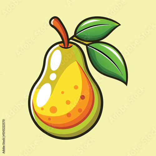 Illustration of a green pear with leaves