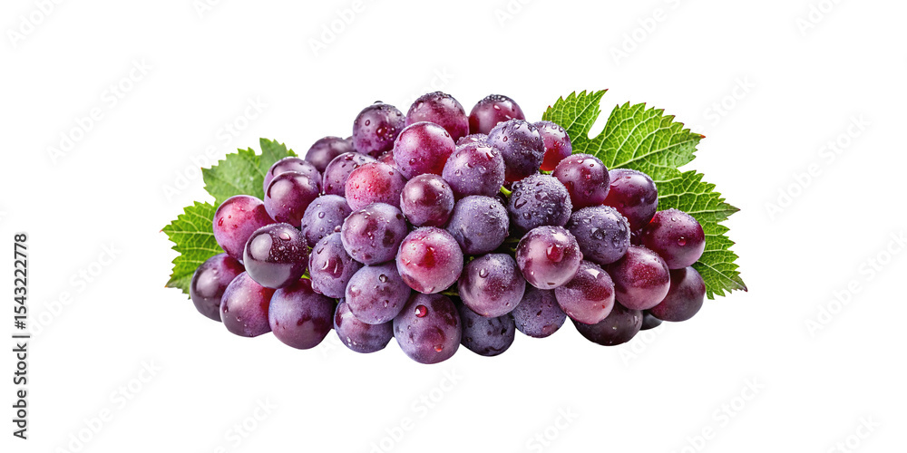 Fototapeta premium Delicious and Juicy Red Globe Grapes with Water Droplets and Vibrant Leaves