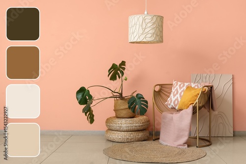 Houseplant, poufs and armch...