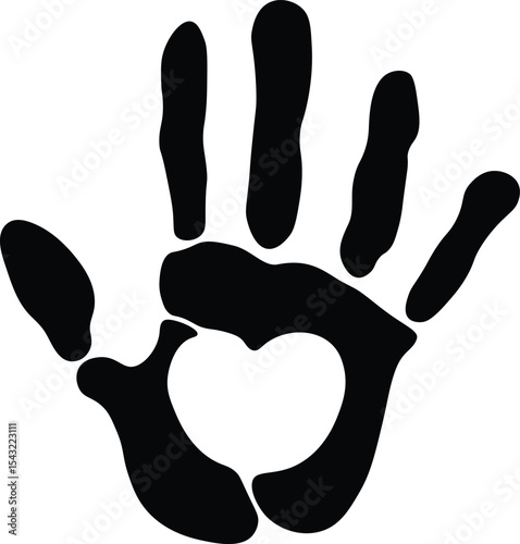 Bold Black Handprint with Heart Shape Vector Art