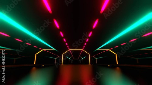 Turquoise Pink and Yellow Cyber ​​Highway To Data City Background VJ Loop in 4K