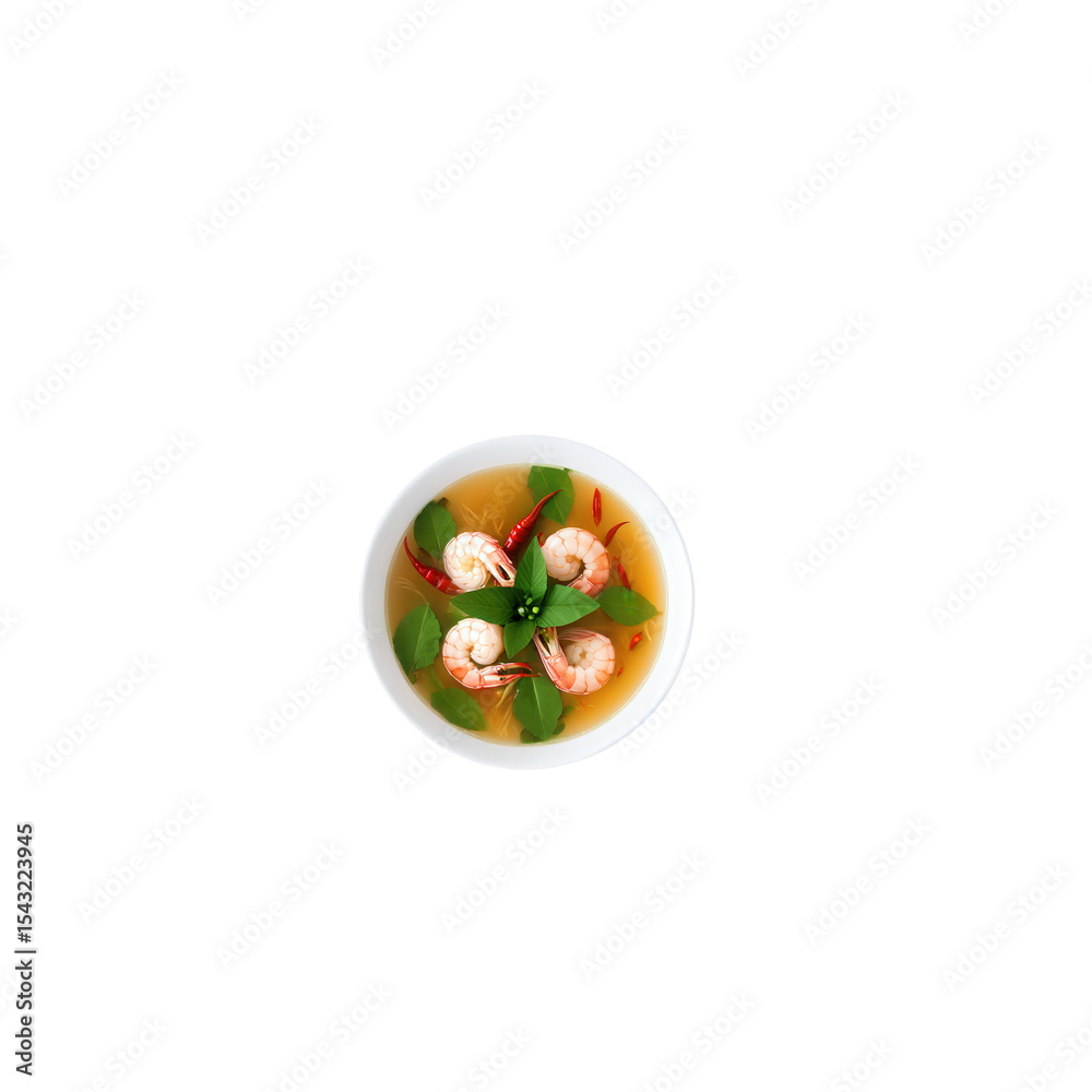 Fototapeta premium Tom Yum Goong - A spicy and sour shrimp soup made with lemongrass, kaffir lime leaves, chili, and galangal.