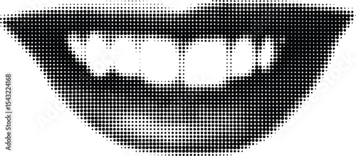 Halftone Smile: A captivating close-up of a smiling mouth, meticulously crafted in a stunning halftone pattern, evoking a sense of digital art and graphic design