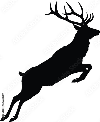 jumping Elk Vector Graphic in Black Silhouette Style