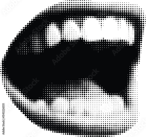 Open Mouth Halftone: A graphic rendering of an open mouth rendered with halftone dot effect, creating a striking visual representation of expression and communication