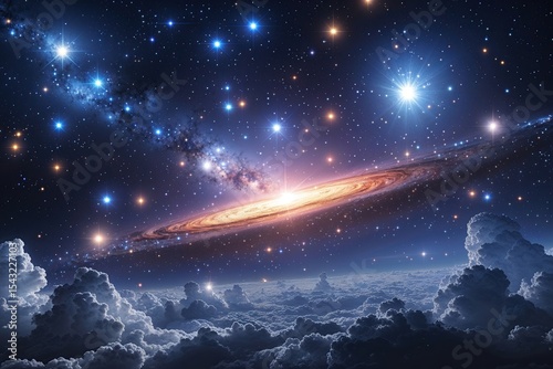 Stunning Interstellar Landscape Featuring Bright Stars and Cosmic Wonders photo