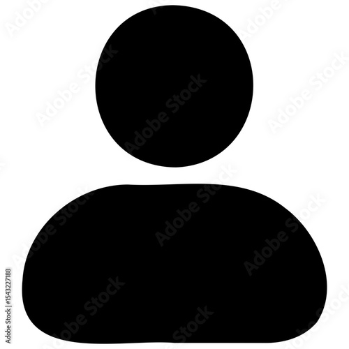 A simple black silhouette of a person icon with a round head and rounded body shape design element on transparent background