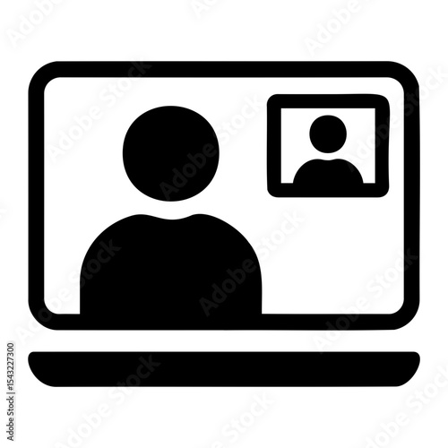 Illustration of a laptop screen displaying a video call with two participants in black and white on transparent background