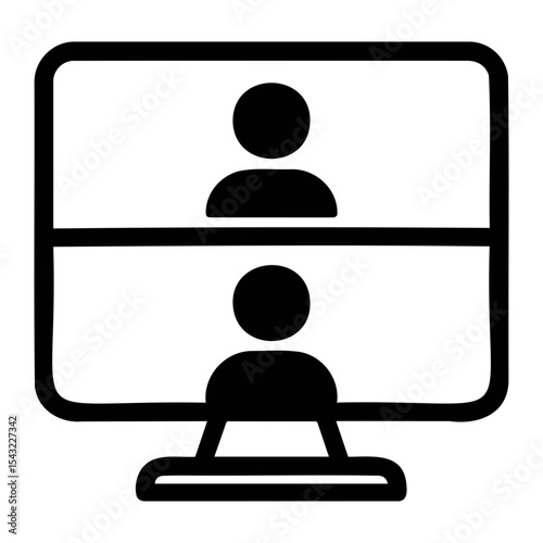 Illustration of a computer screen displaying two participants in a video conference call setup on transparent background