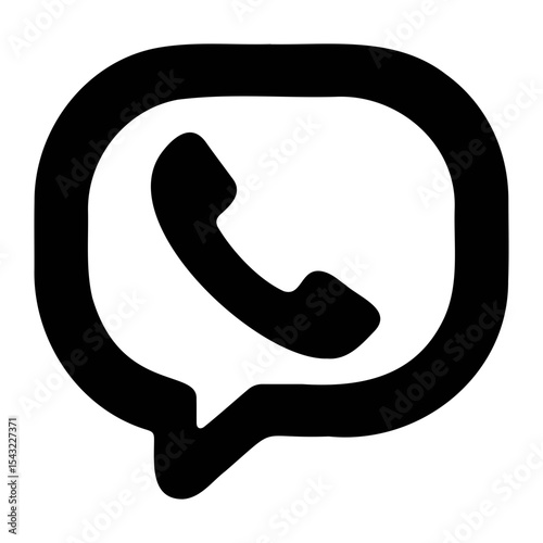 Illustration of a black phone receiver inside a speech bubble on a white background design icon on transparent background