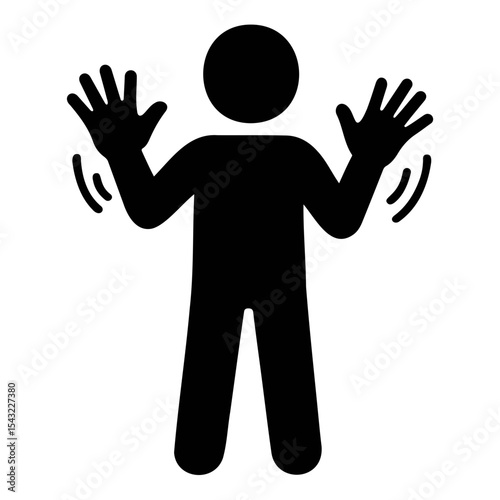 Silhouette of a person with both hands raised and waving with motion lines indicating movement present on transparent background