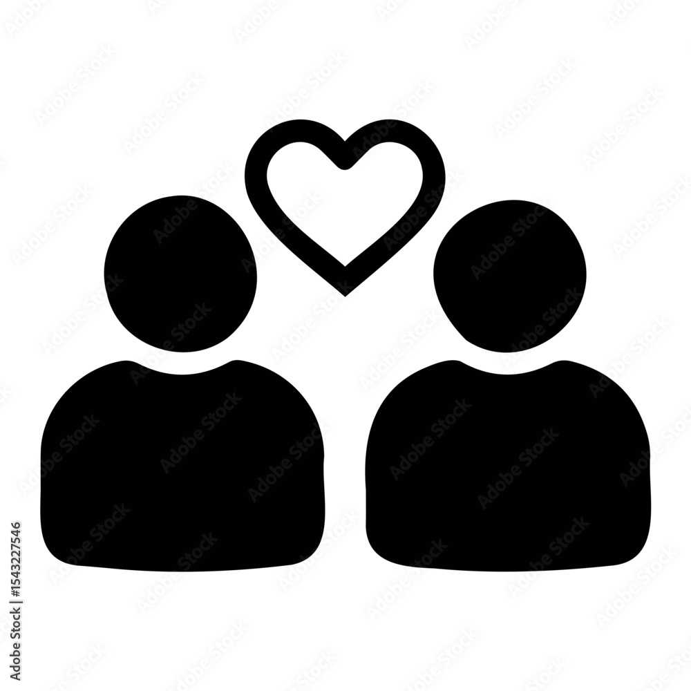 Two stylized figures shown with a heart shape floating above them suggesting love or connection concept on transparent background Two stylized figures shown with a heart shape floating above them suggesting love or connection concept on transparent background