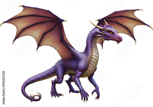 Purple Dragon: Fantasy Creature Illustration, Mythical Beast, Winged Reptile on transparent background