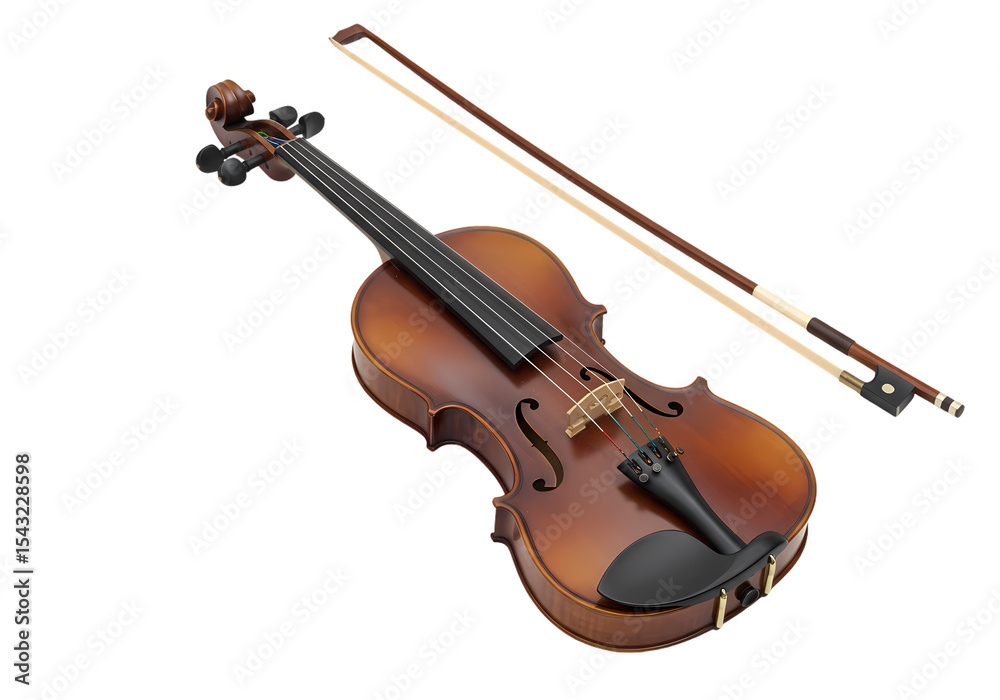 Fototapeta premium Violin and Bow: Musical Instrument, Stringed Instrument, Classic Design on transparent background