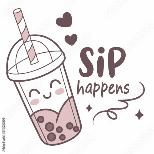 Cute boba tea illustration sip happens design