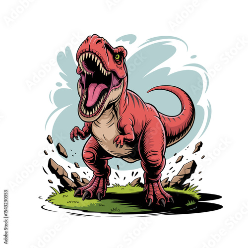 Furious T-Rex Roaring Attack Illustration
