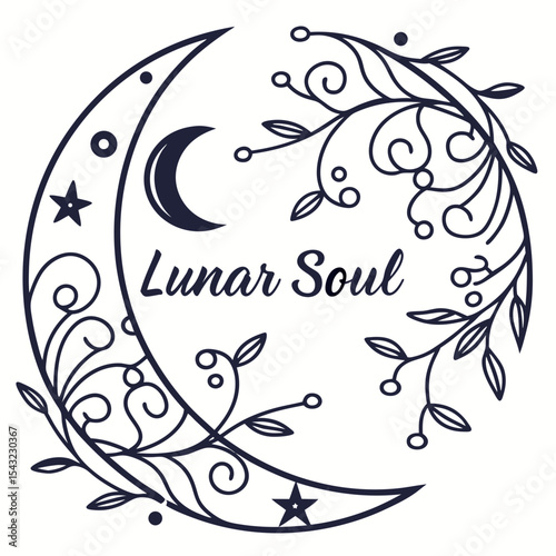 Crescent moon floral design lunar soul mystical art