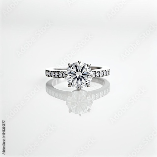 Elegant diamond engagement ring with sparkling gemstone solitaire on white background, symbolizing love, luxury, and commitment