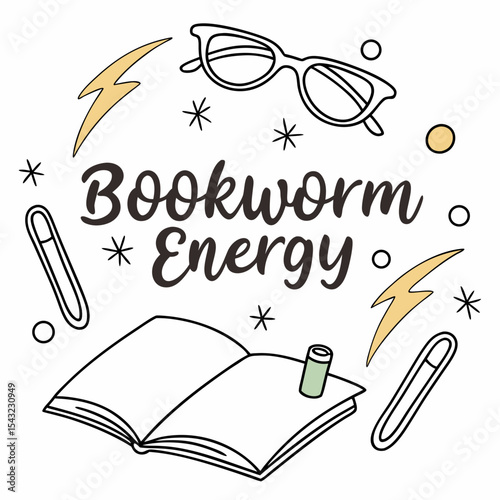 Bookworm energy reading glasses book notes design element