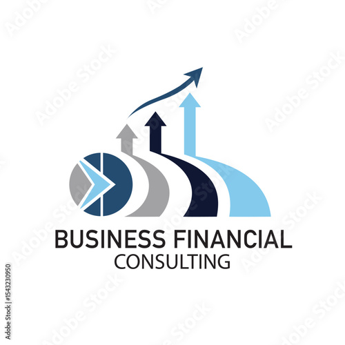 Abstract graphic combining a pie chart and upward arrows, symbolizing business financial consulting and growth.